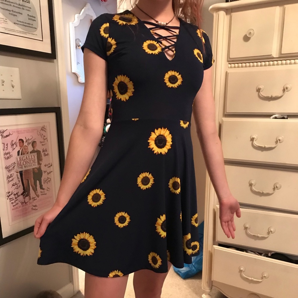 navy blue sunflower sundress